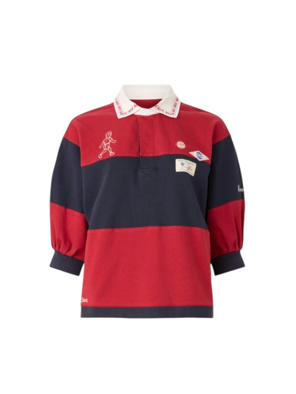 Sea NY Carolyn Rugby Top Shirt Womens Medium Red Navy Blue Stripe Short Sleeve